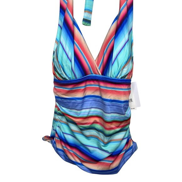 La Blanca Slimming Halter Tankini Top Women’s Size 2 Blue Red Striped - Picture 3 of 13